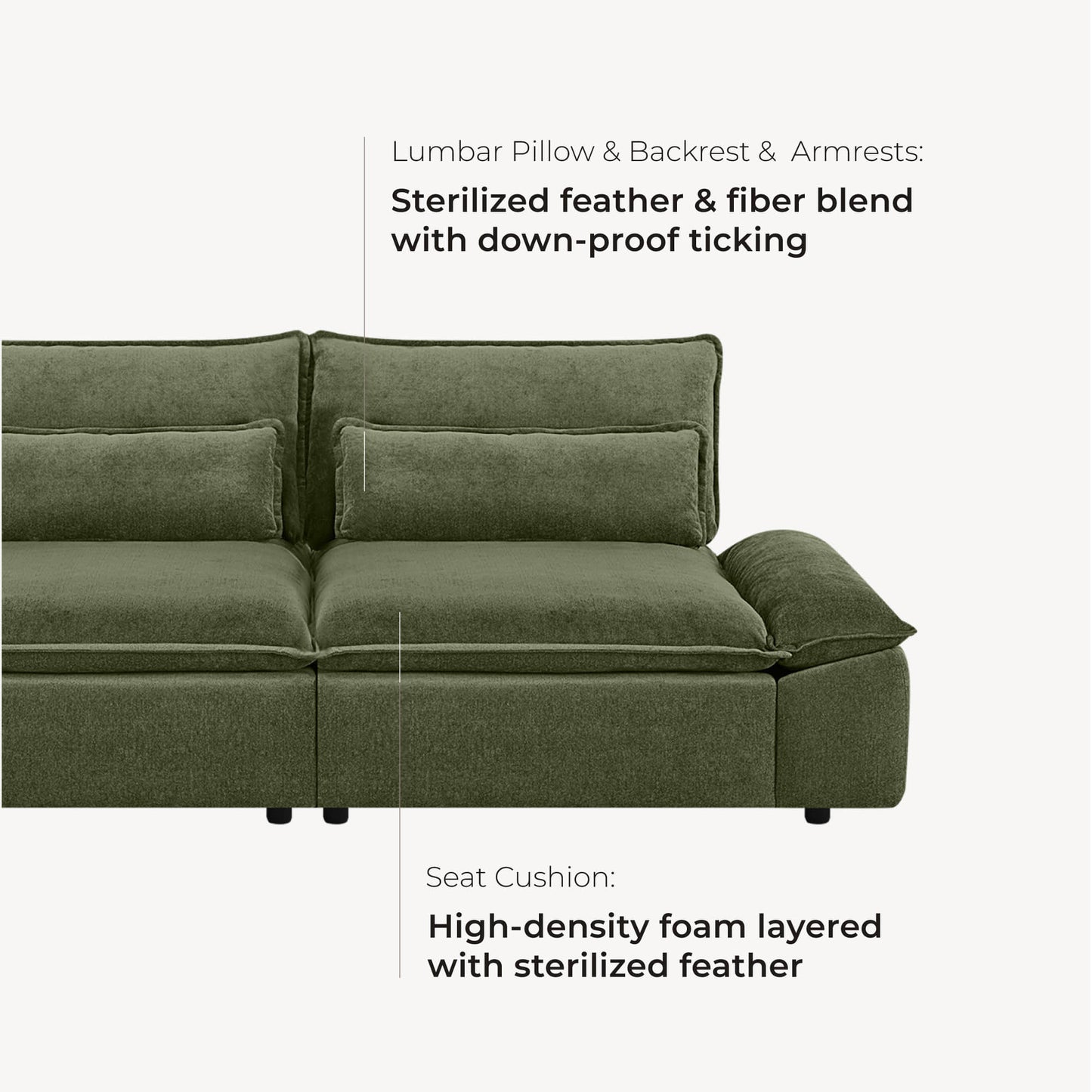 Minimalist Chenille 3-Seater Modular Sofa with Adjustable Backrest