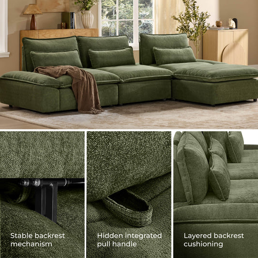 Minimalist Chenille 3-Seater Modular Sofa with Adjustable Backrest