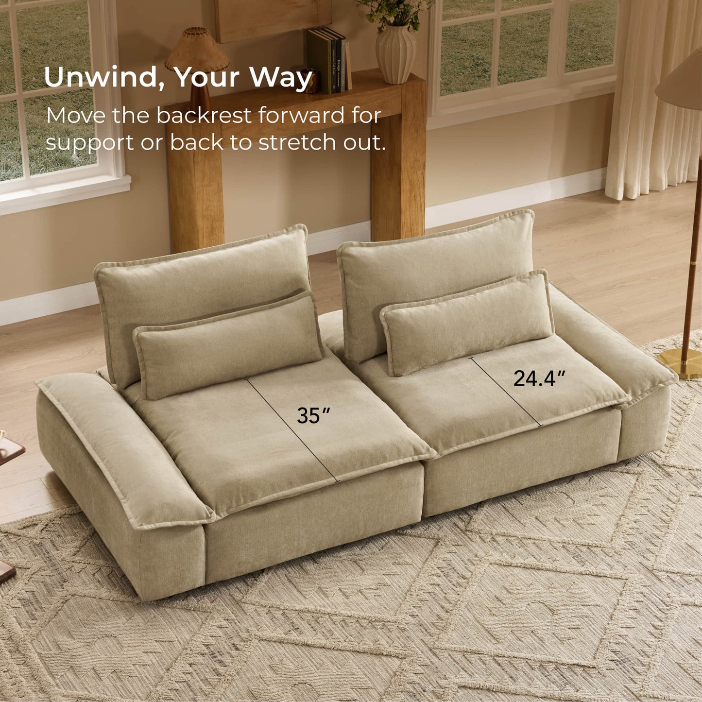 Minimalist Chenille 3-Seater Modular Sofa with Adjustable Backrest