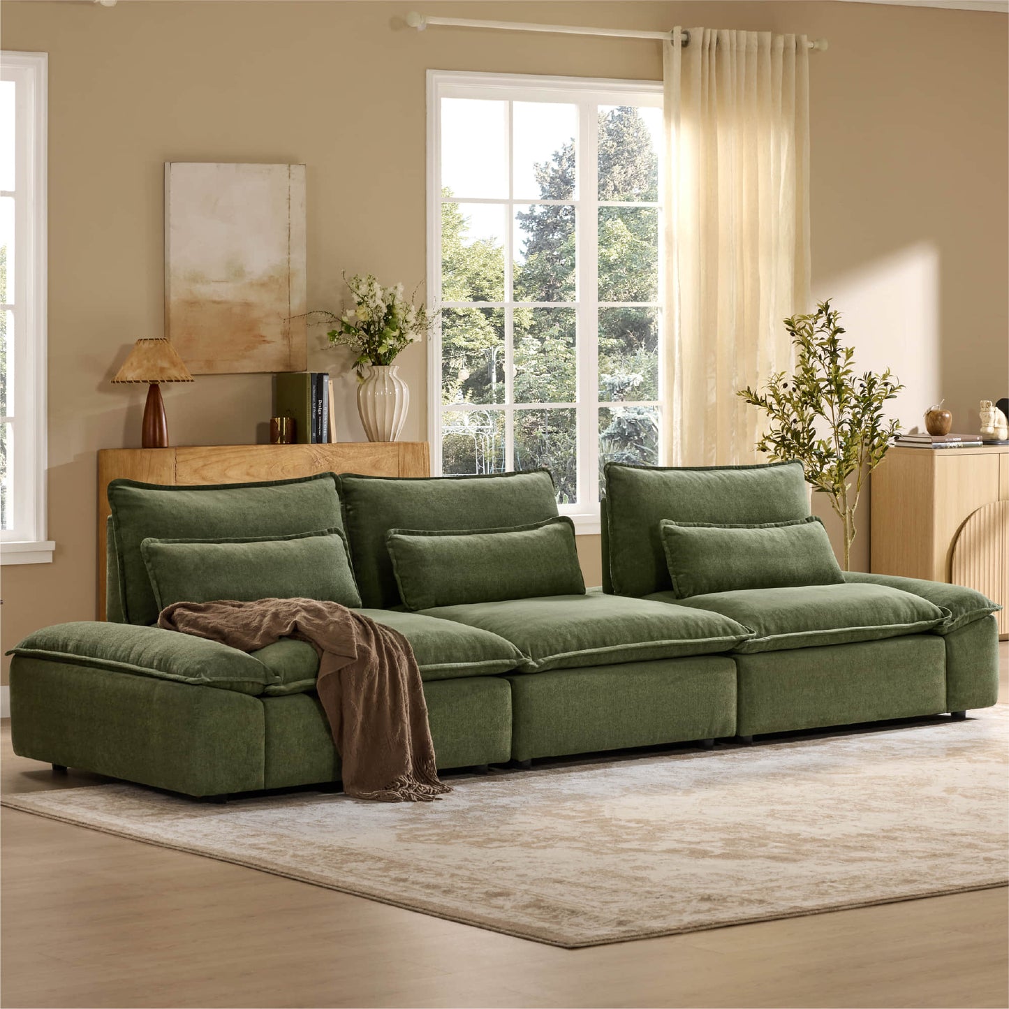 Minimalist Chenille 3-Seater Modular Sofa with Adjustable Backrest
