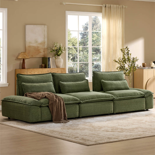 Minimalist Chenille 3-Seater Modular Sofa with Adjustable Backrest