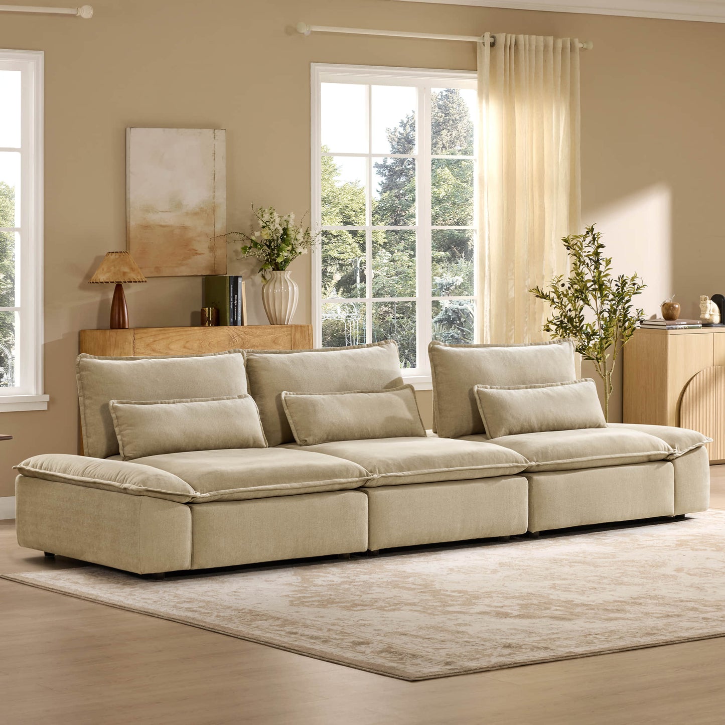 Minimalist Chenille 3-Seater Modular Sofa with Adjustable Backrest