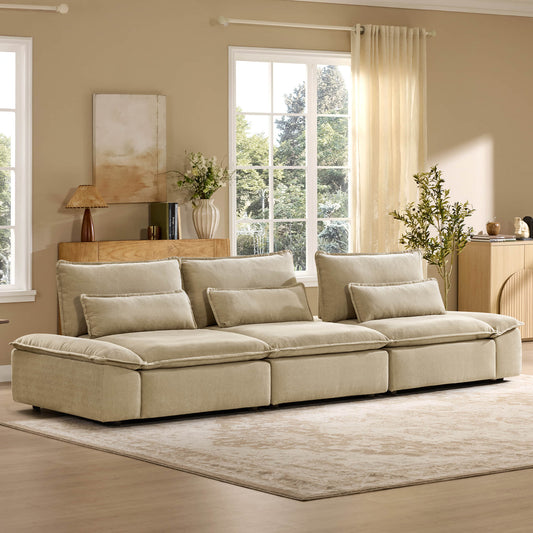 Minimalist Chenille 3-Seater Modular Sofa with Adjustable Backrest