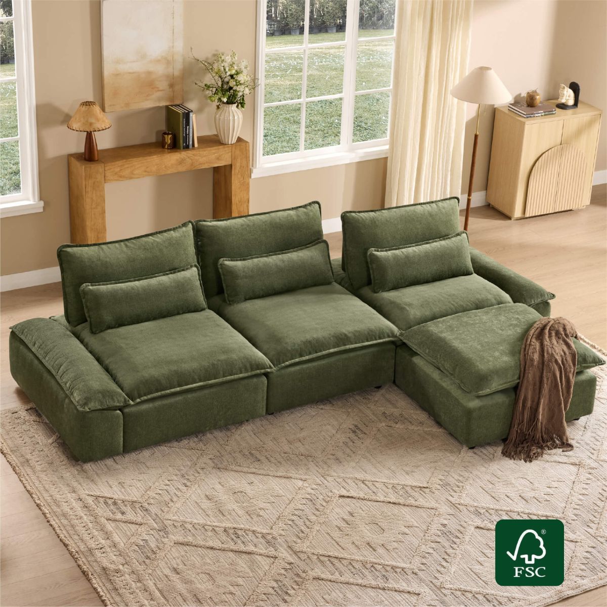Minimalist Chenille 4-Seater Modular Sofa with Adjustable Backrest