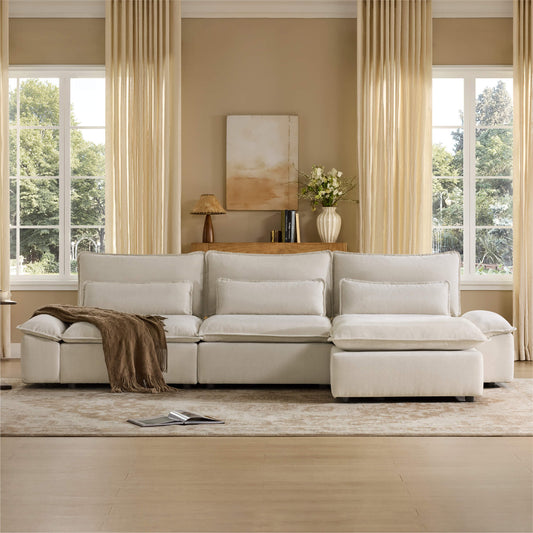 Minimalist Chenille 4-Seater Modular Sofa with Adjustable Backrest