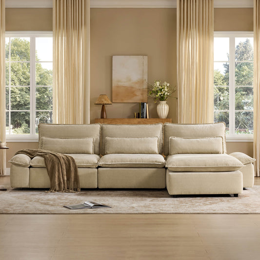 Minimalist Chenille 4-Seater Modular Sofa with Adjustable Backrest