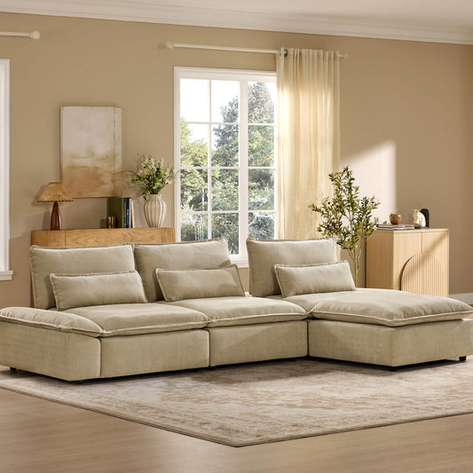 Minimalist Chenille 4-Seater Modular Sofa with Adjustable Backrest