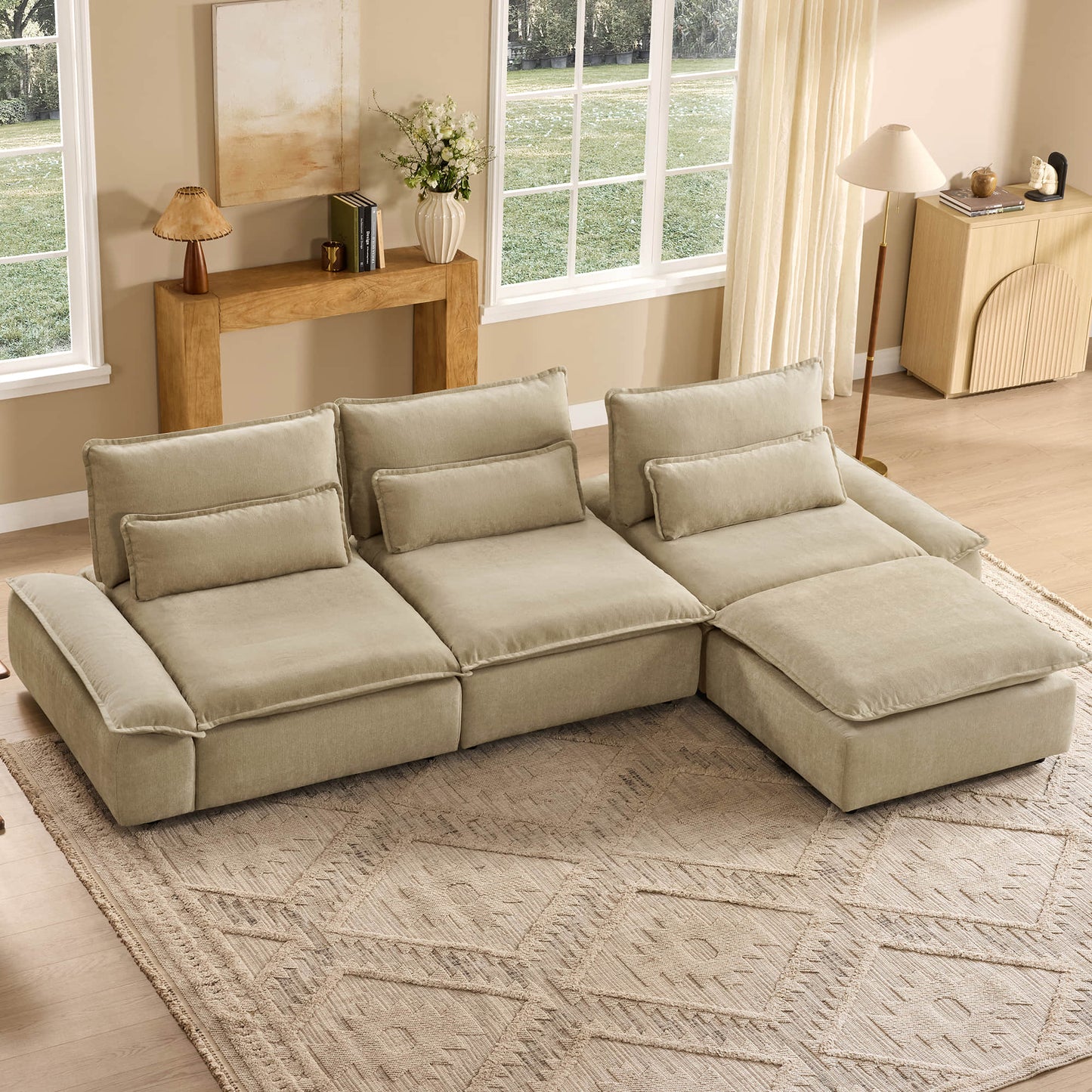 Minimalist Chenille 4-Seater Modular Sofa with Adjustable Backrest