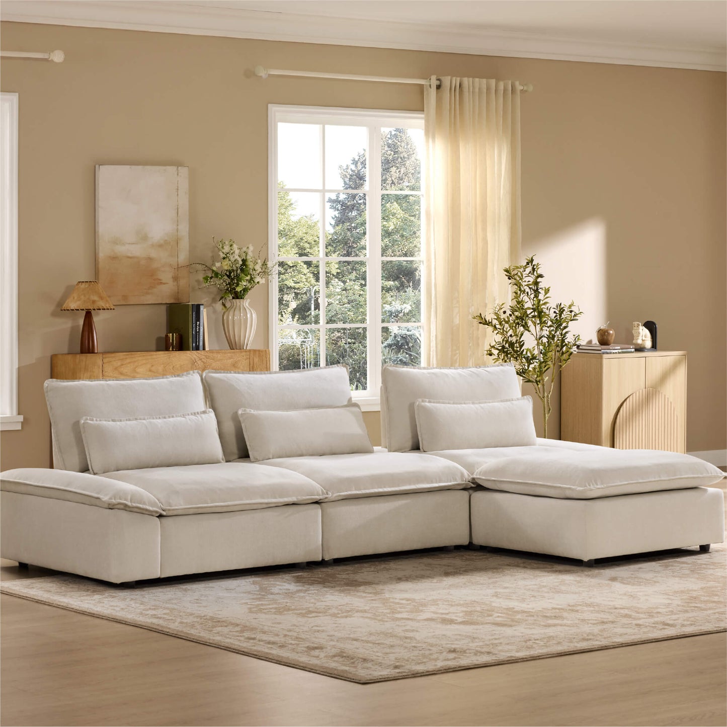 Minimalist Chenille 4-Seater Modular Sofa with Adjustable Backrest