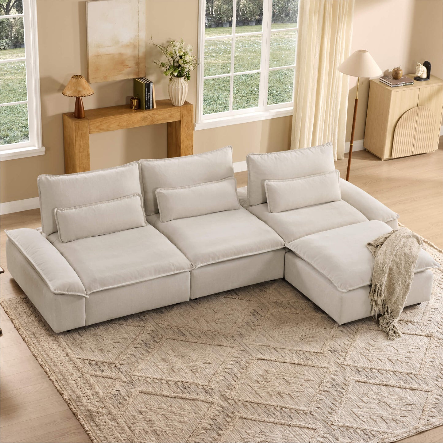 Minimalist Chenille 4-Seater Modular Sofa with Adjustable Backrest