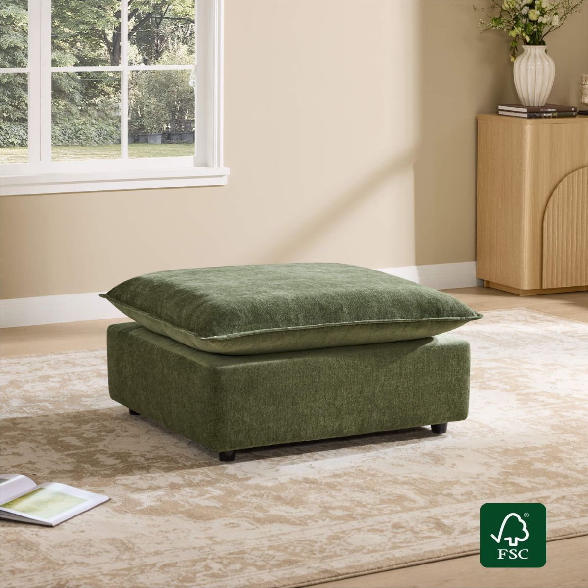 Minimalist Chenille Ottoman with Soft, Cozy Design