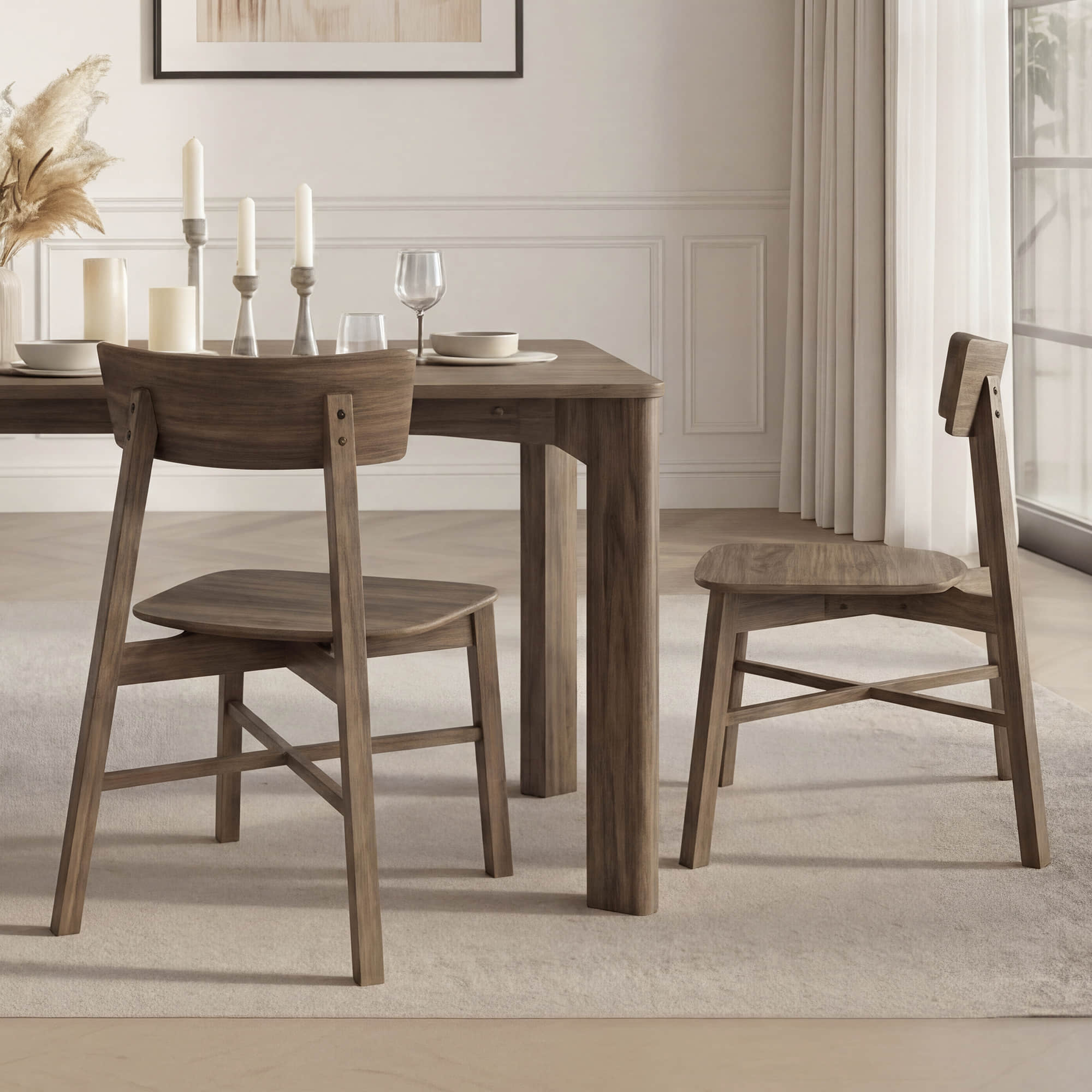 Minimalist Wood Dining Chair with Slatted Back Design
