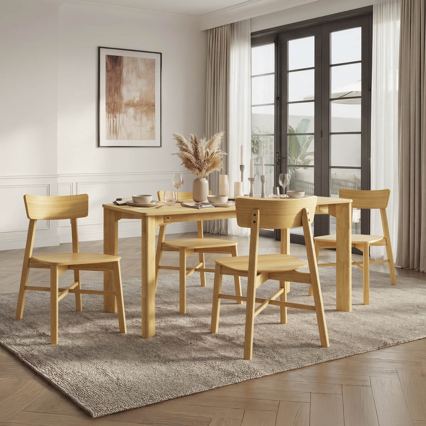 Minimalist Wood Dining Chair with Slatted Back Design