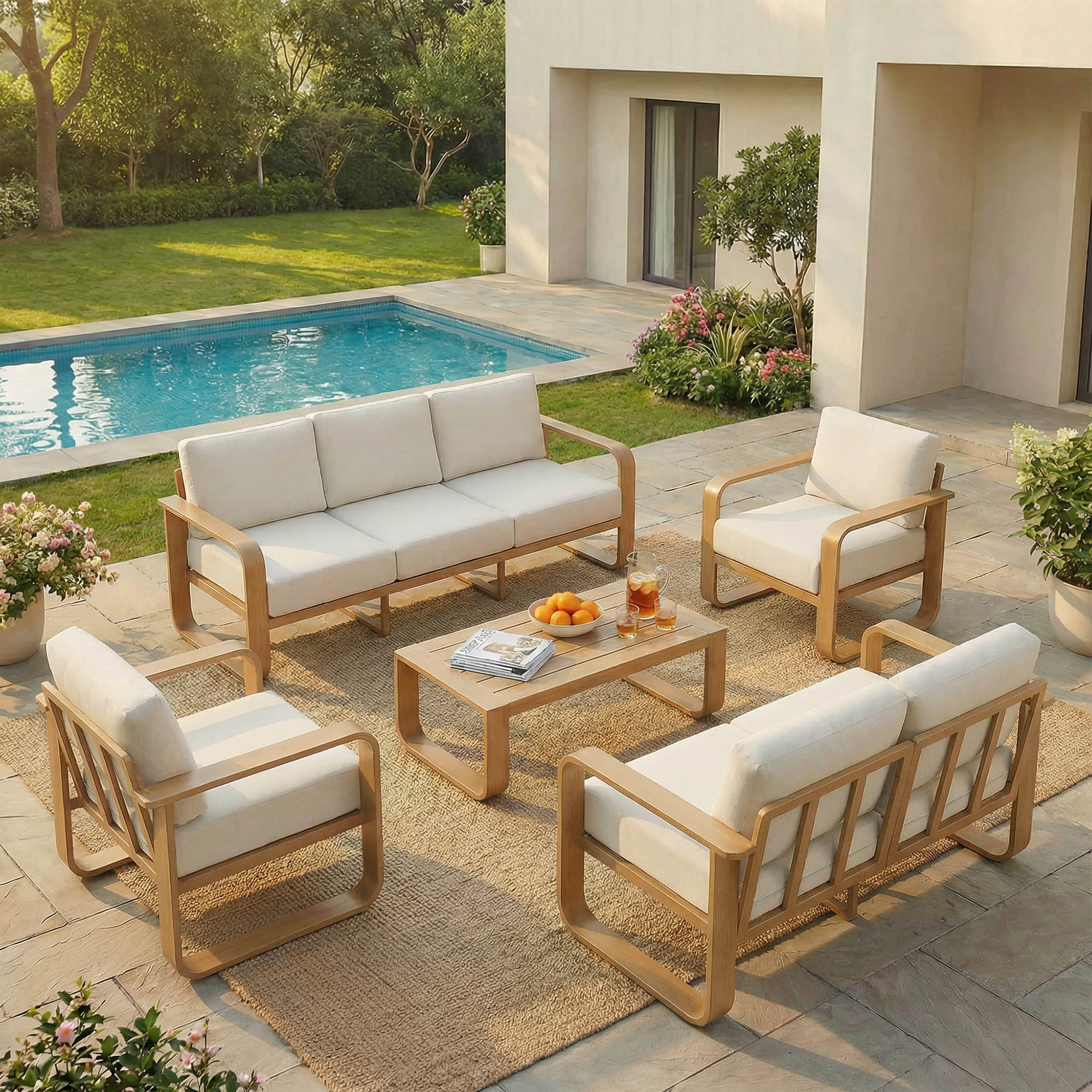 Modern 5-Piece Outdoor Sofa Set with Cushioned Seating