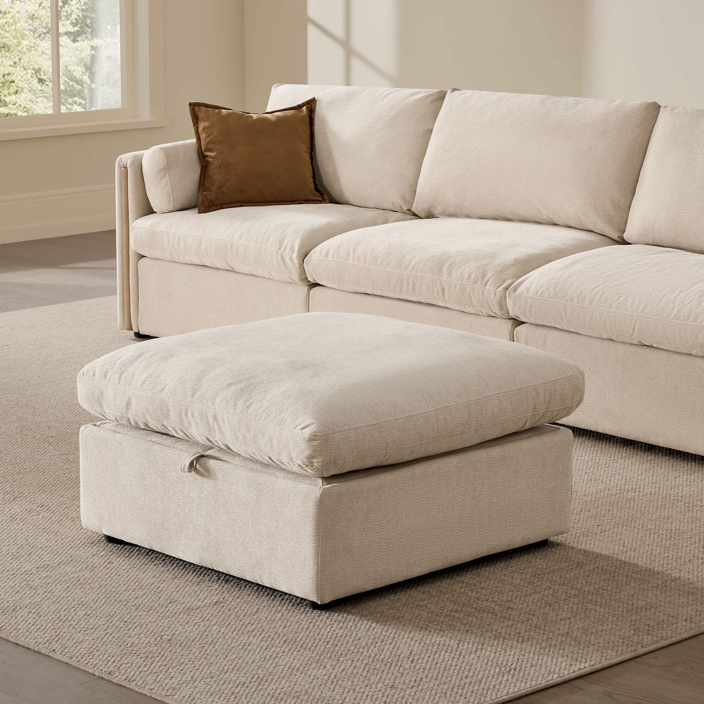 Modern Chenille Sofa Ottoman with Cozy Upholstery