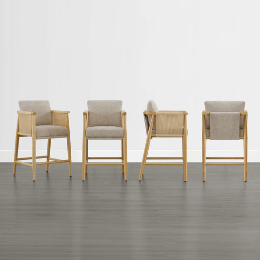 Modern Rope Counter Stools Set of 2 with Curved Back