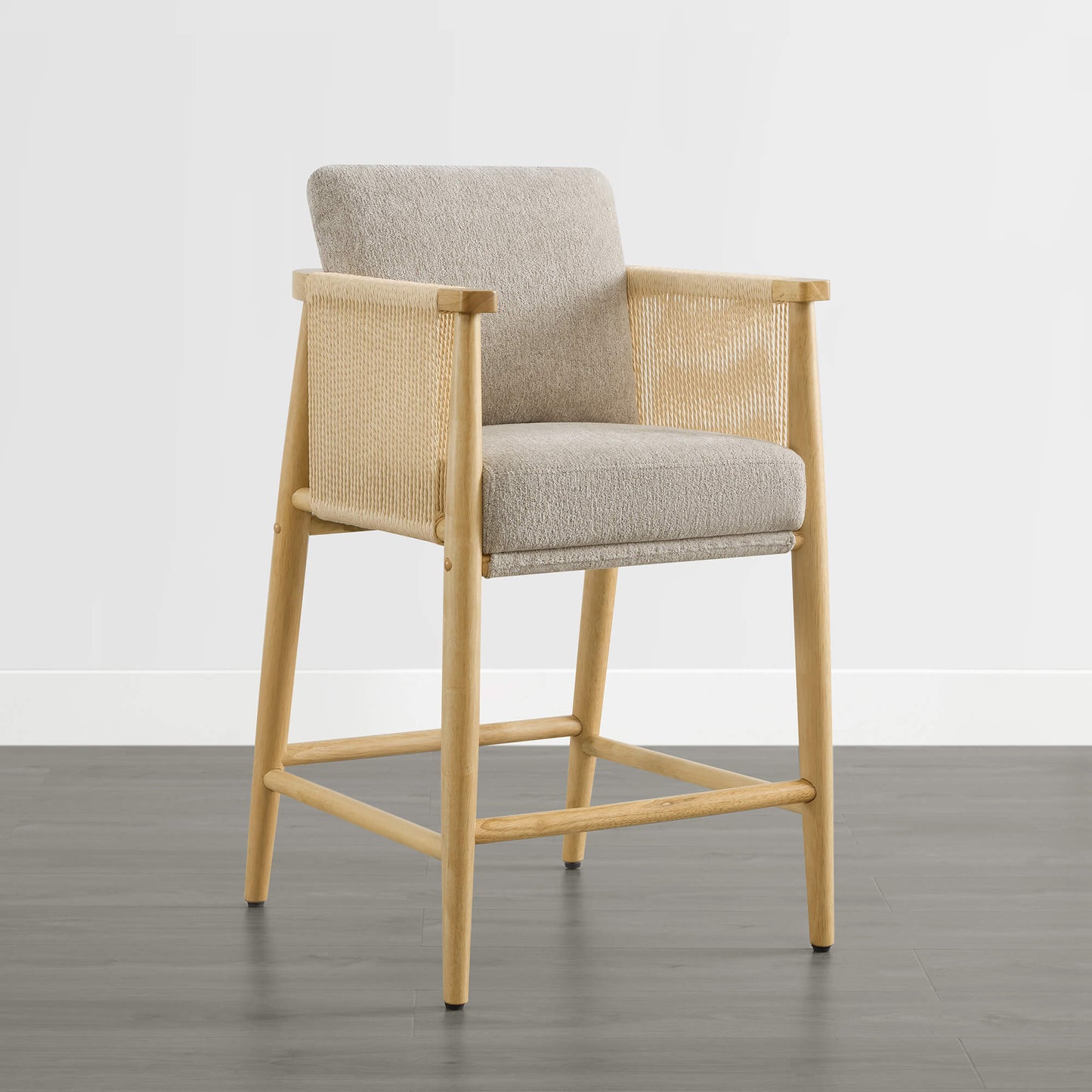 Modern Rope Counter Stools Set of 2 with Curved Back