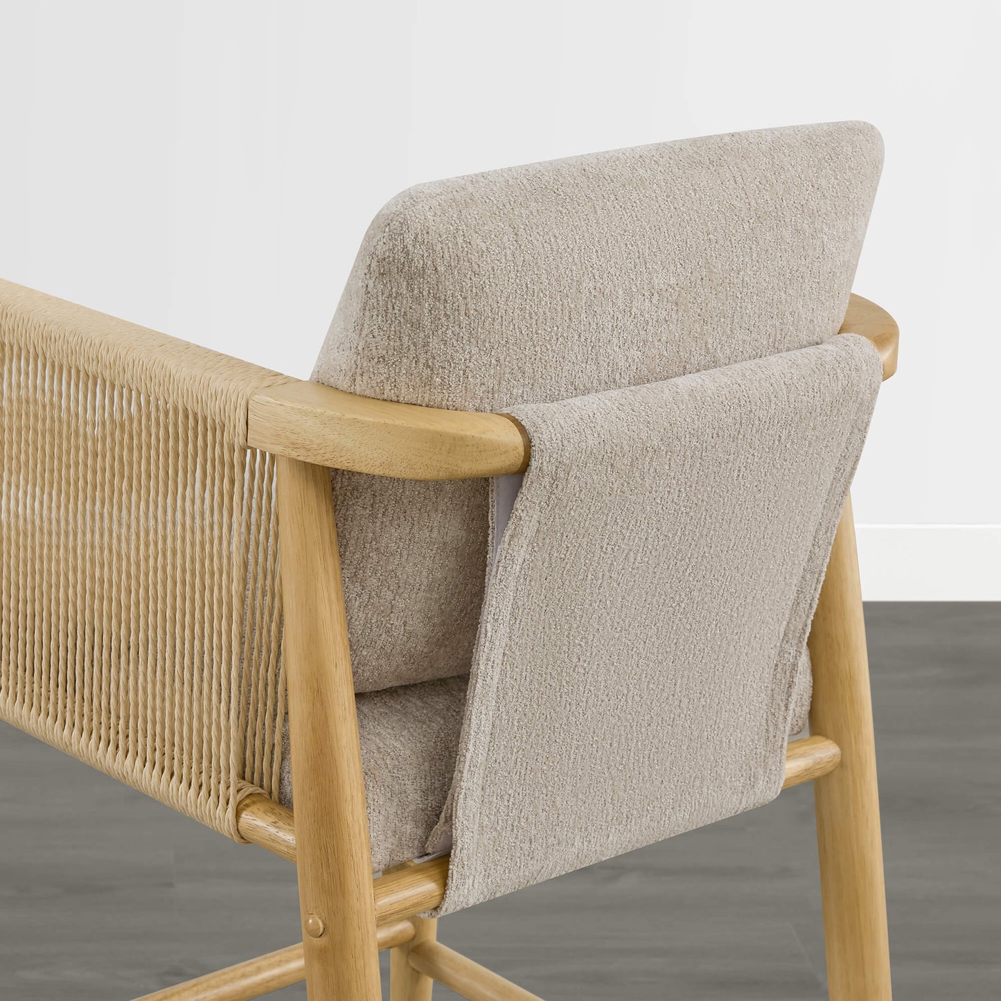 Modern Rope Counter Stools Set of 2 with Curved Back