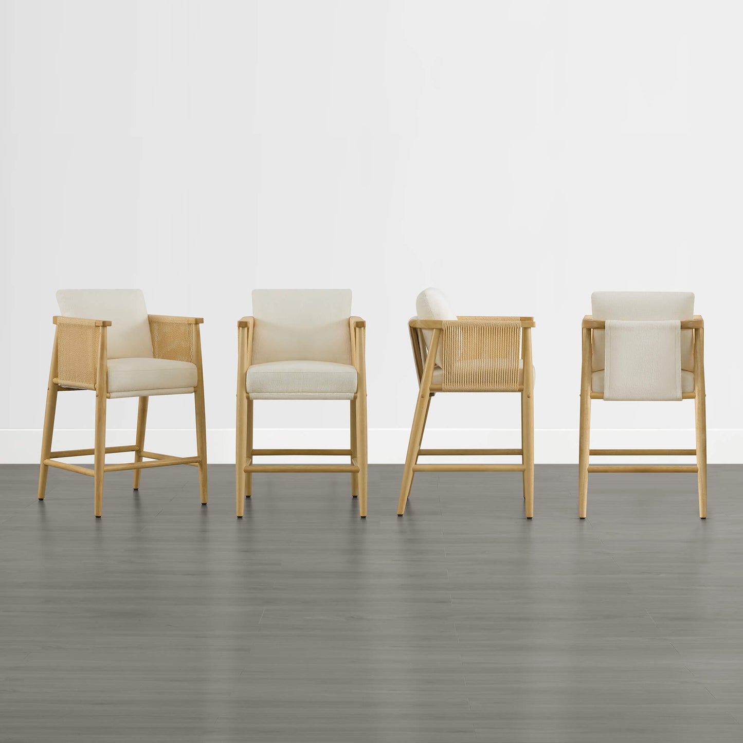Modern Rope Counter Stools Set of 2 with Curved Back