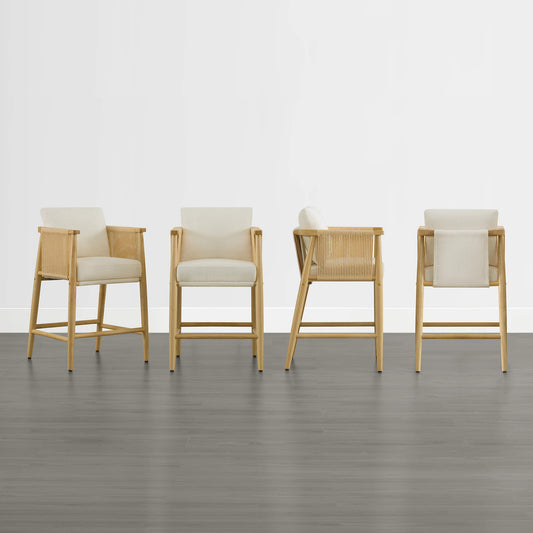 Modern Rope Counter Stools Set of 2 with Curved Back