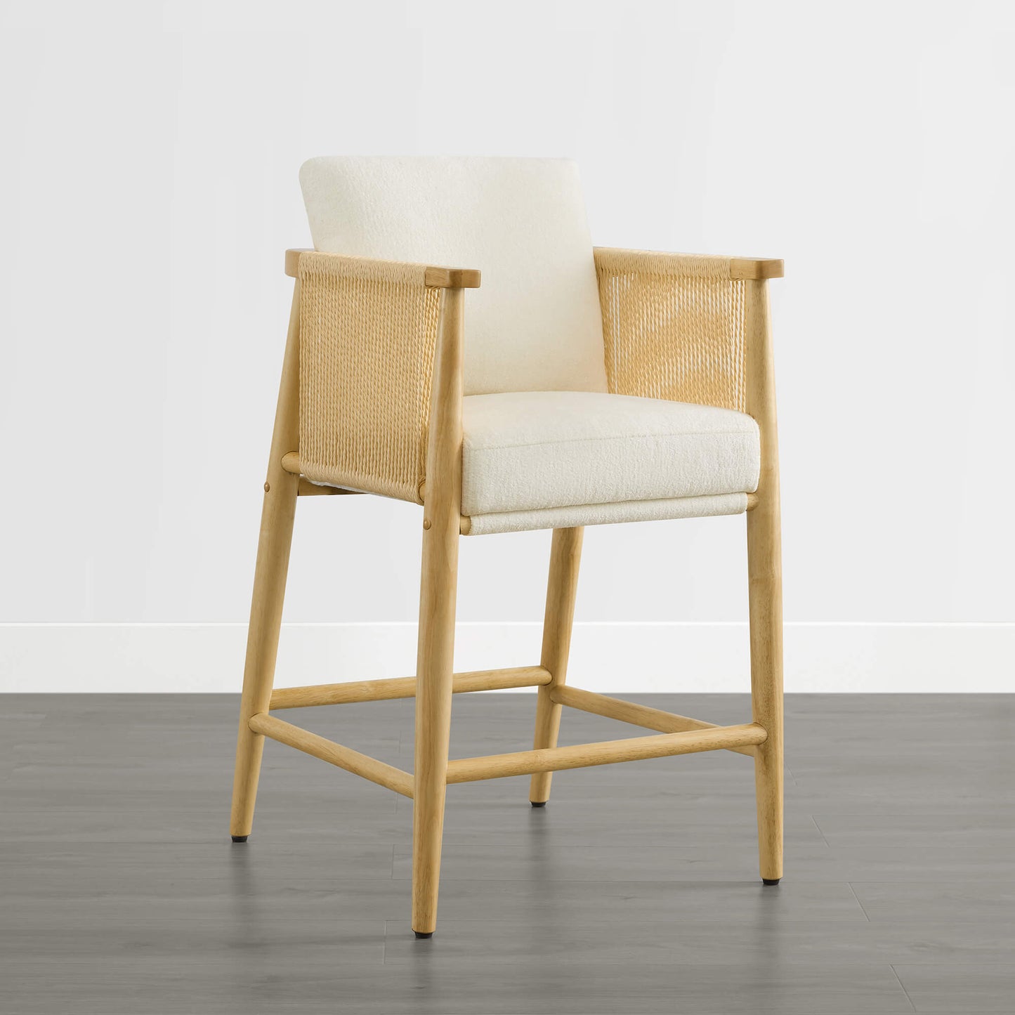 Modern Rope Counter Stools Set of 2 with Curved Back