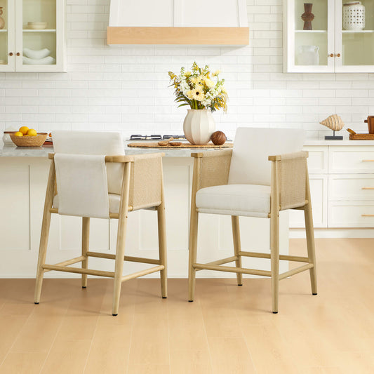 Modern Rope Counter Stools Set of 2 with Curved Back