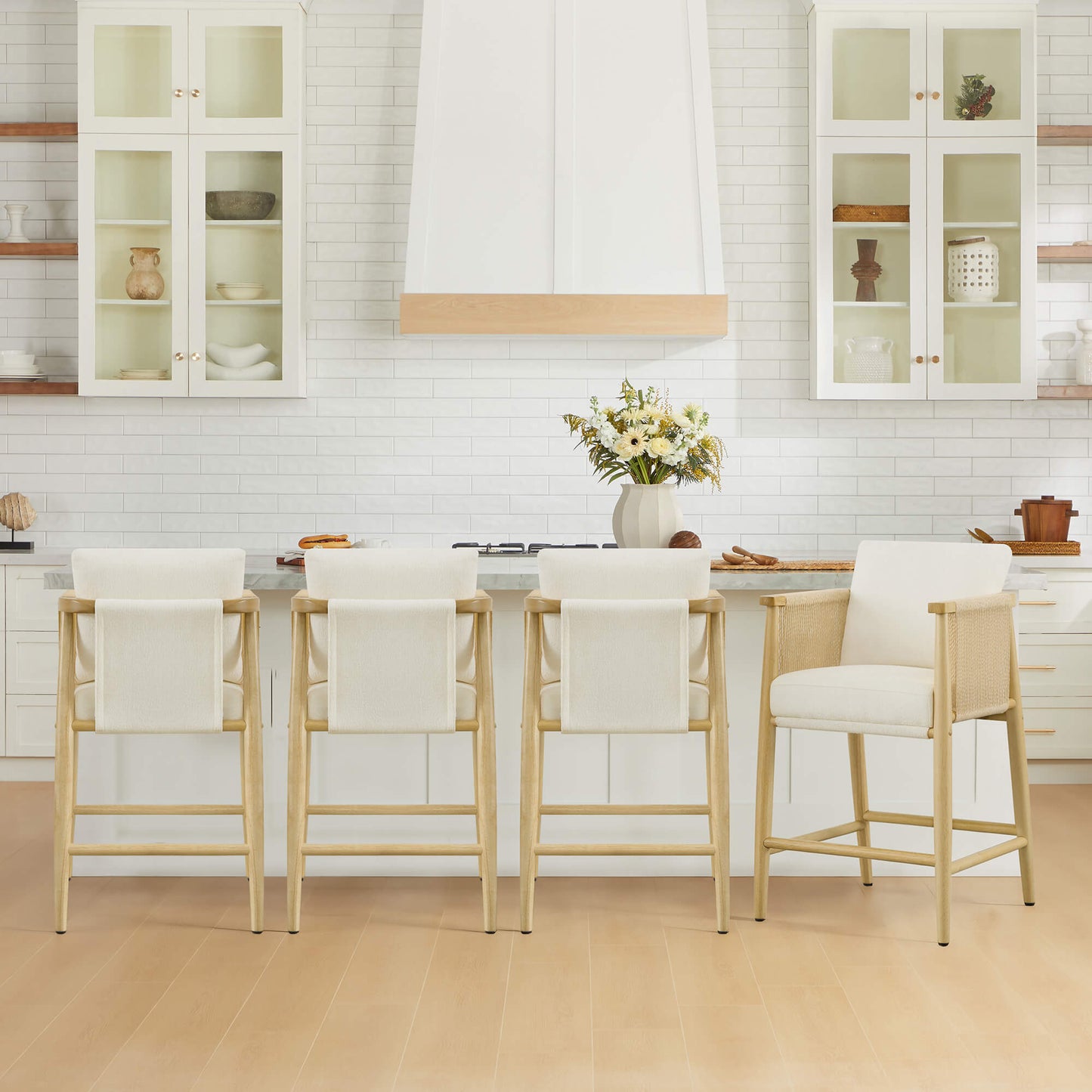 Modern Rope Counter Stools Set of 2 with Curved Back