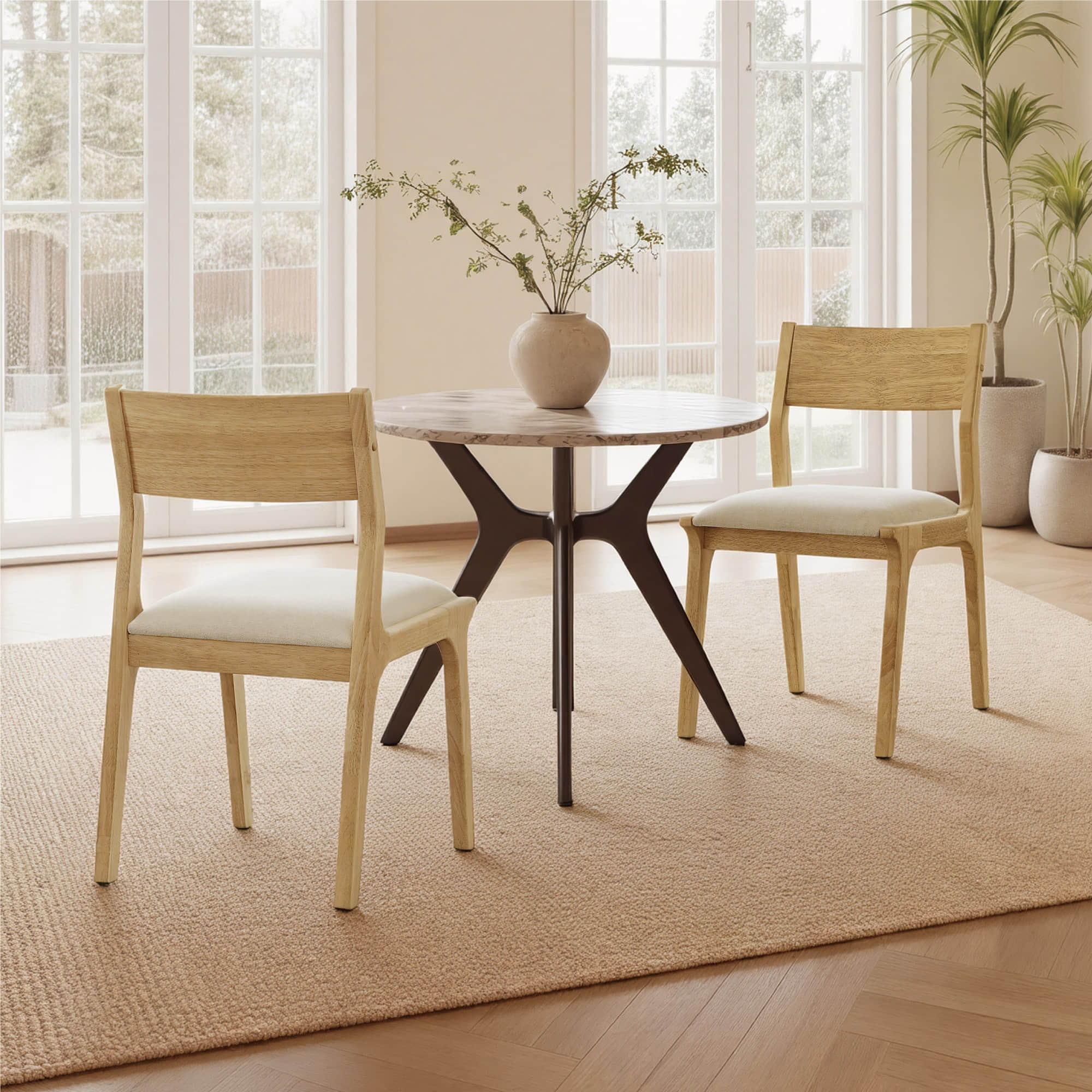 Modern Solid Wood Upholstered Dining Chair Set of 2