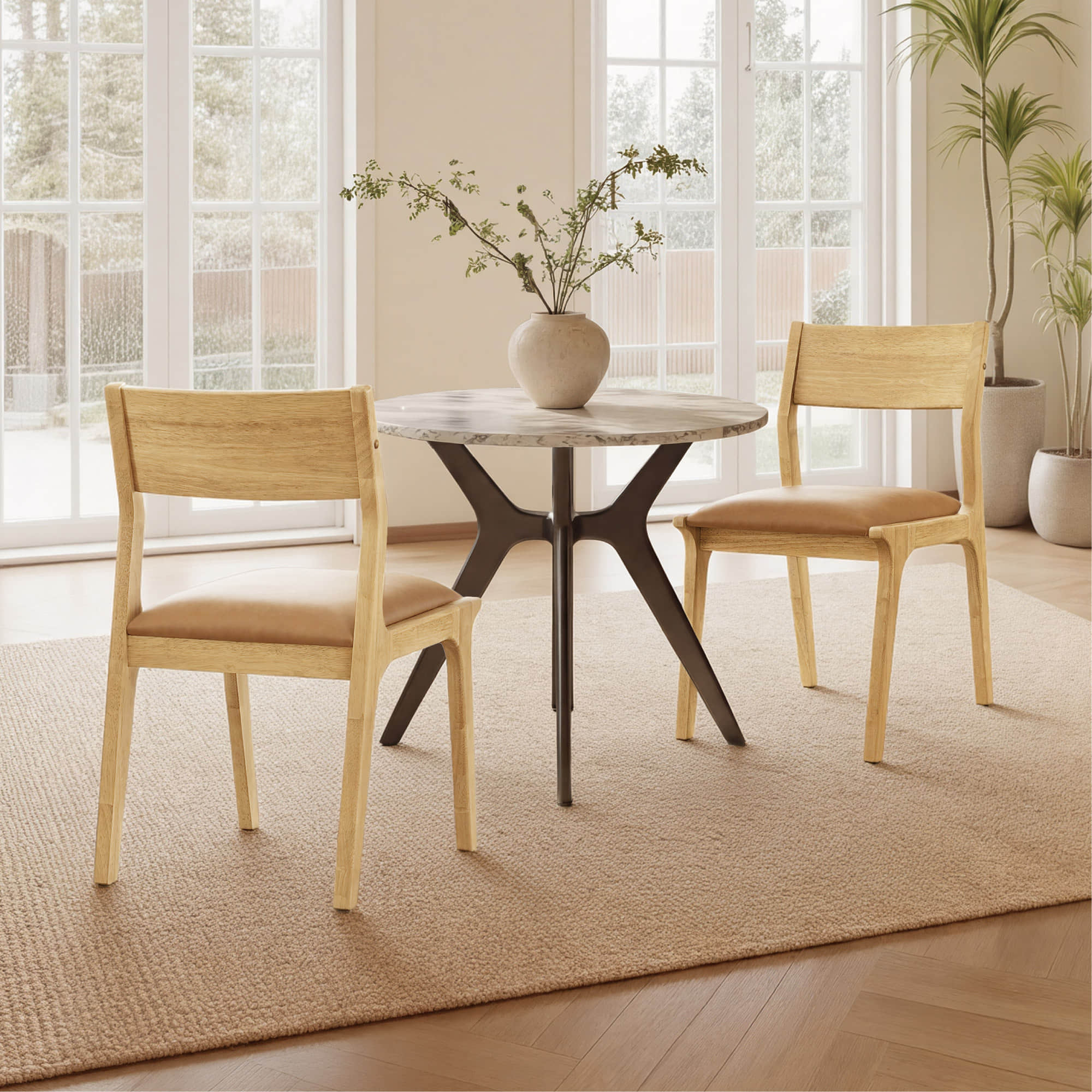 Modern Solid Wood Upholstered Dining Chair Set of 2