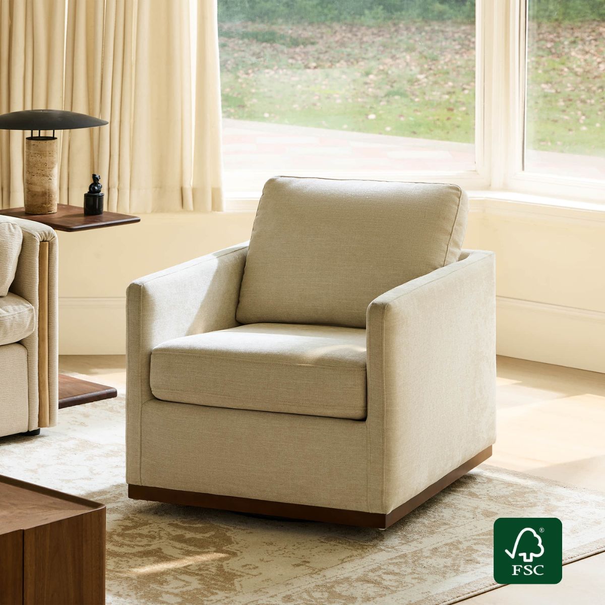 Modern Swivel Accent Chair with Curved Back Design