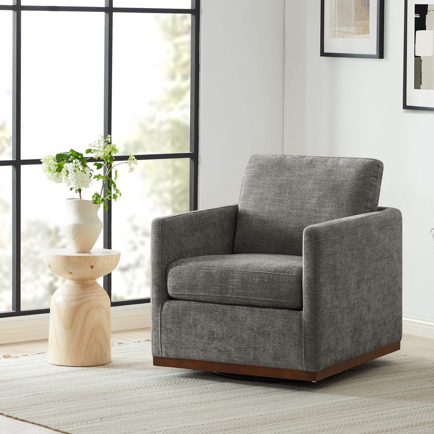 Modern Swivel Accent Chair with Curved Back Design
