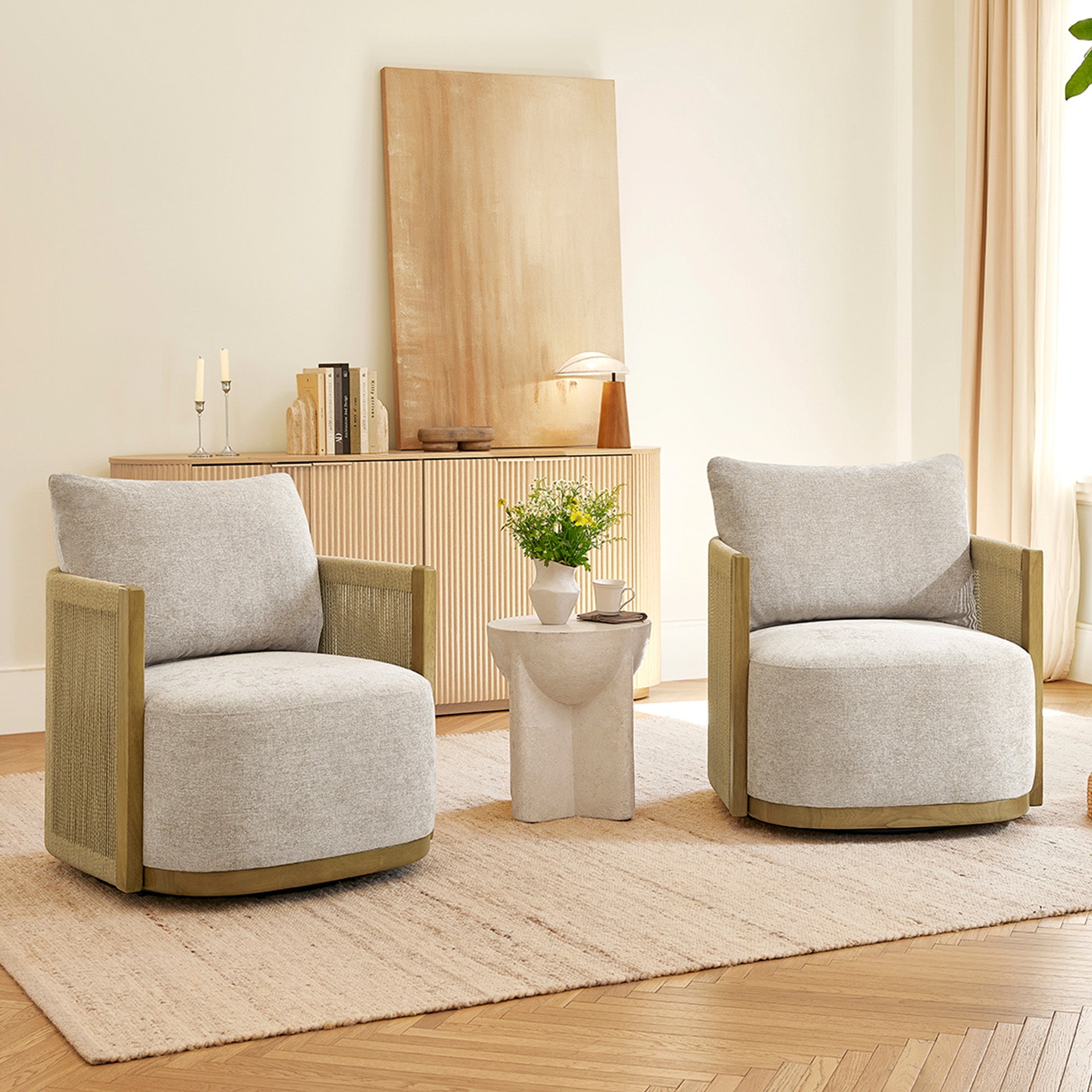 Modern Swivel Accent Chair with Rope Detailing