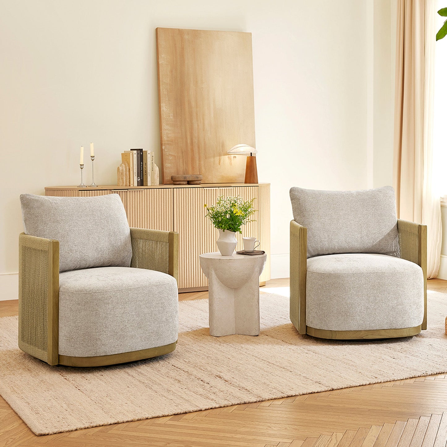 Modern Swivel Accent Chair with Rope Detailing