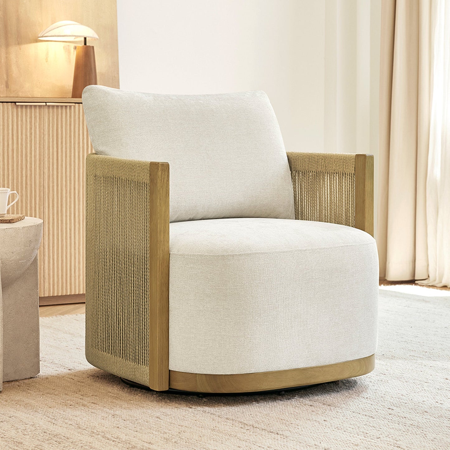 Modern Swivel Accent Chair with Rope Detailing