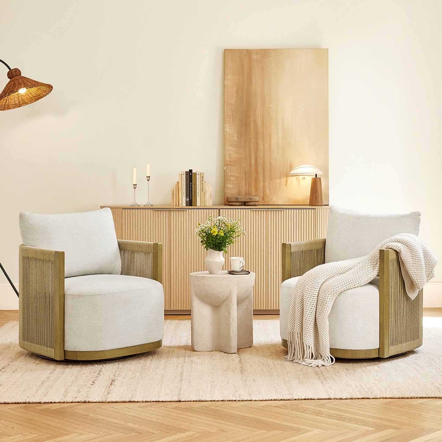 Modern Swivel Accent Chair with Rope Detailing