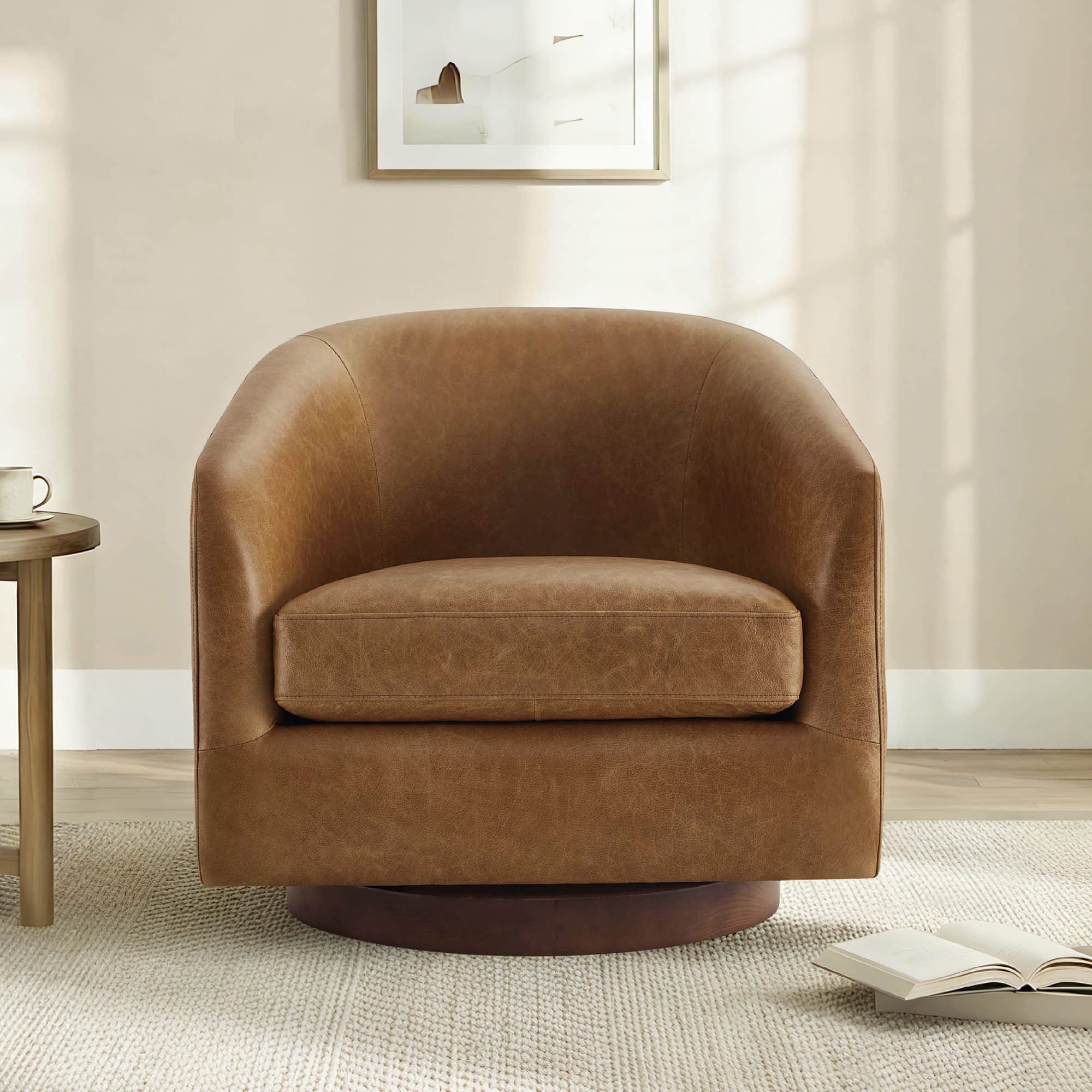 Modern Swivel Accent Chair with Soft Fabric Upholstery