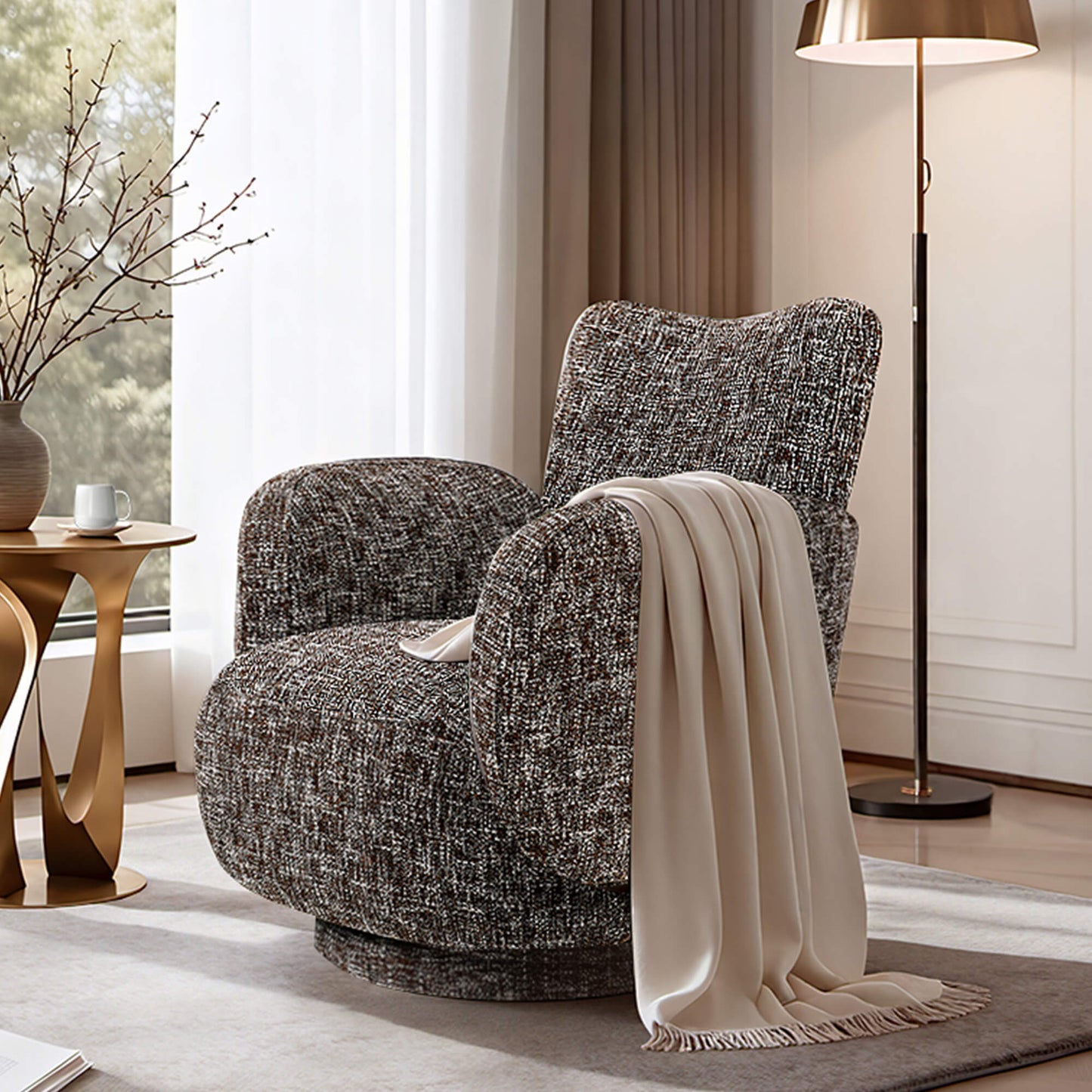 Modern Swivel Armchair with Upholstered Seat