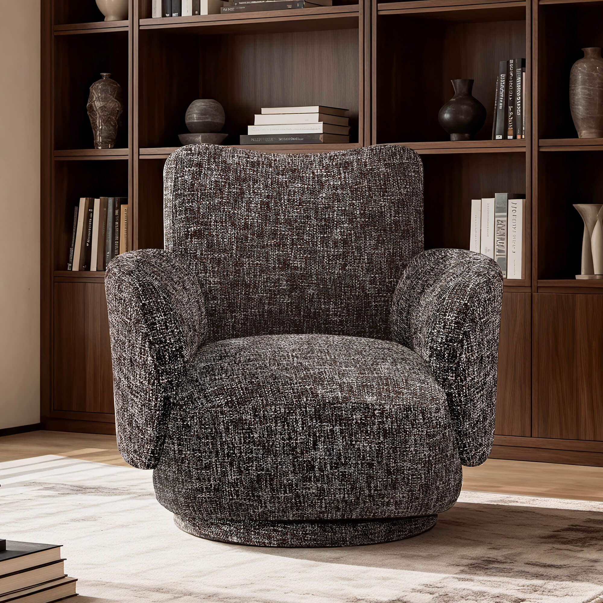 Modern Swivel Armchair with Upholstered Seat