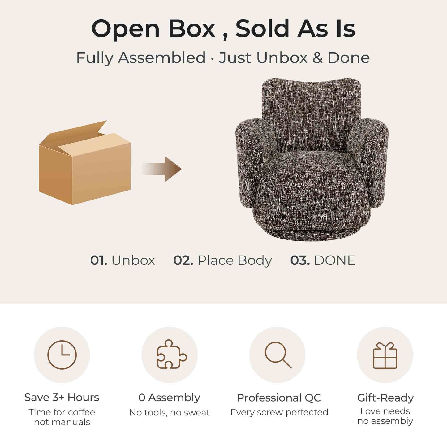 Modern Swivel Armchair with Upholstered Seat
