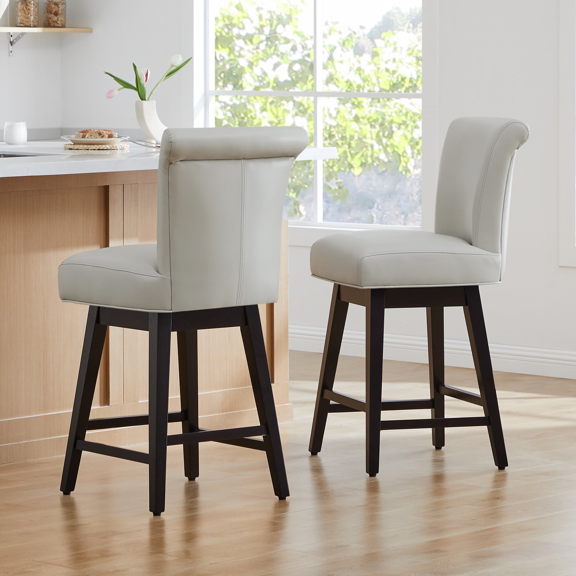 Modern Swivel Bar Stool in Fabric with Curved Backrest