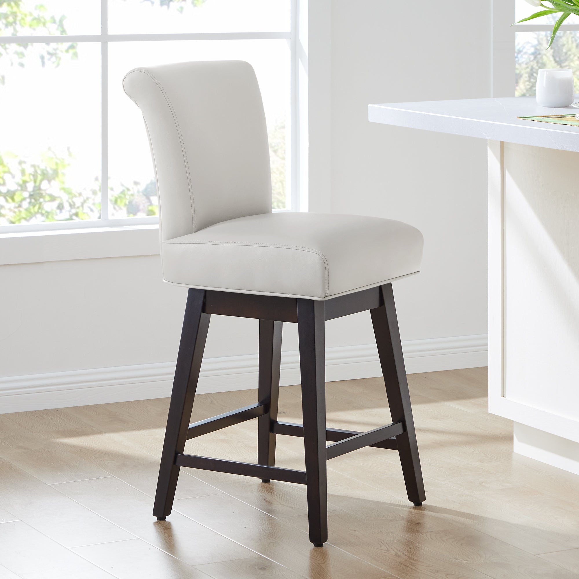 Modern Swivel Bar Stool in Fabric with Curved Backrest