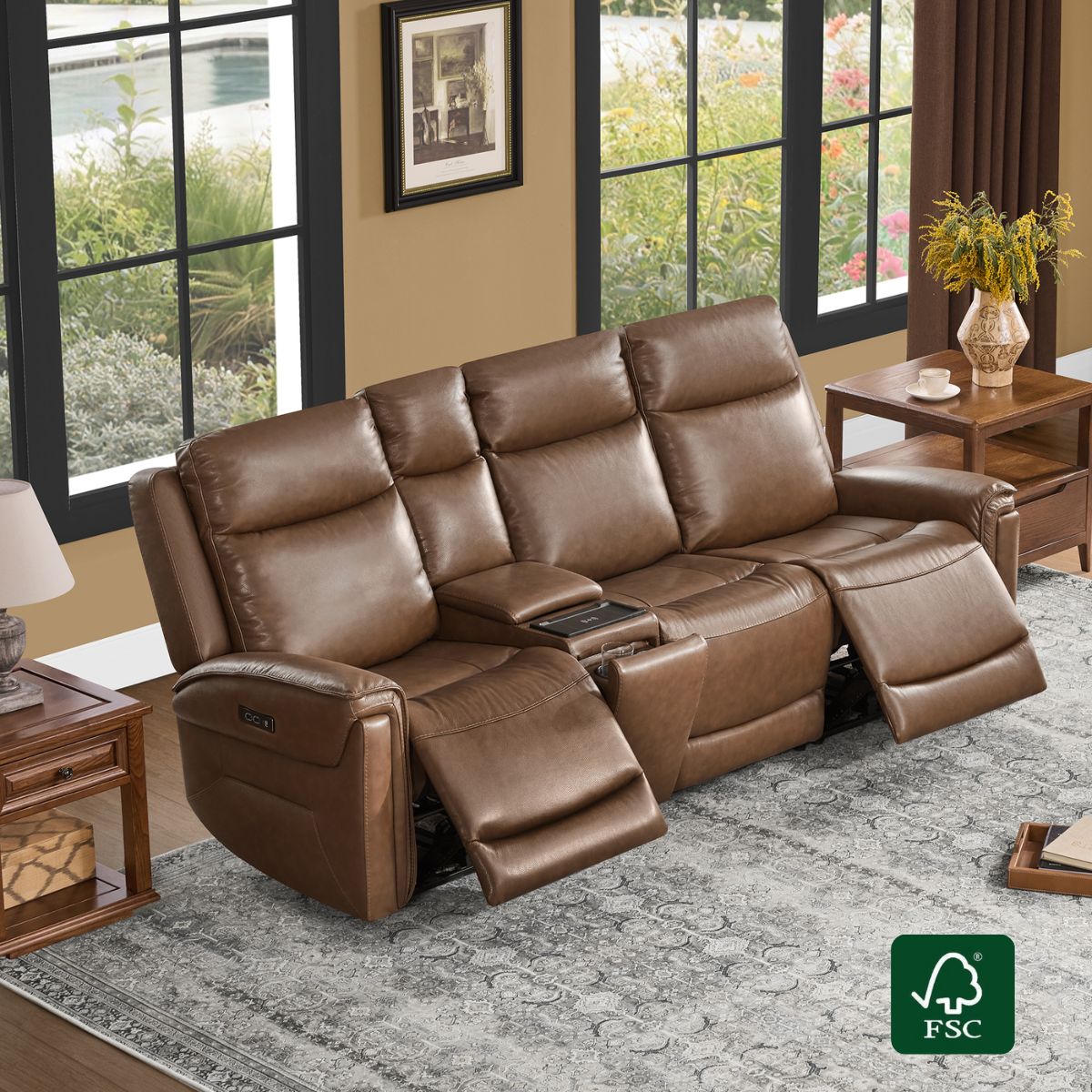 Modern Top-Grain Leather Zero Gravity Reclining Sofa