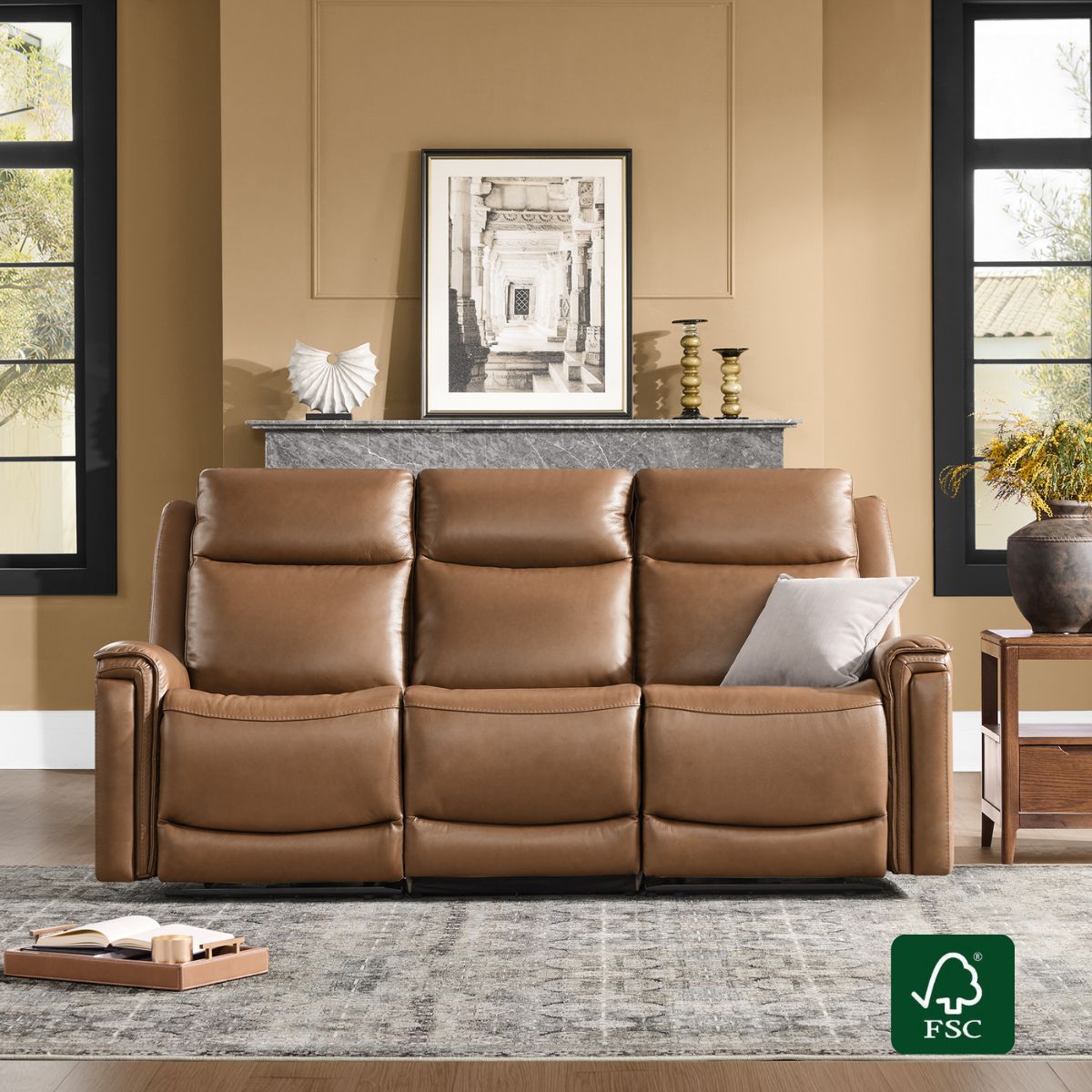 Modern Top-Grain Leather Zero Gravity Reclining Sofa