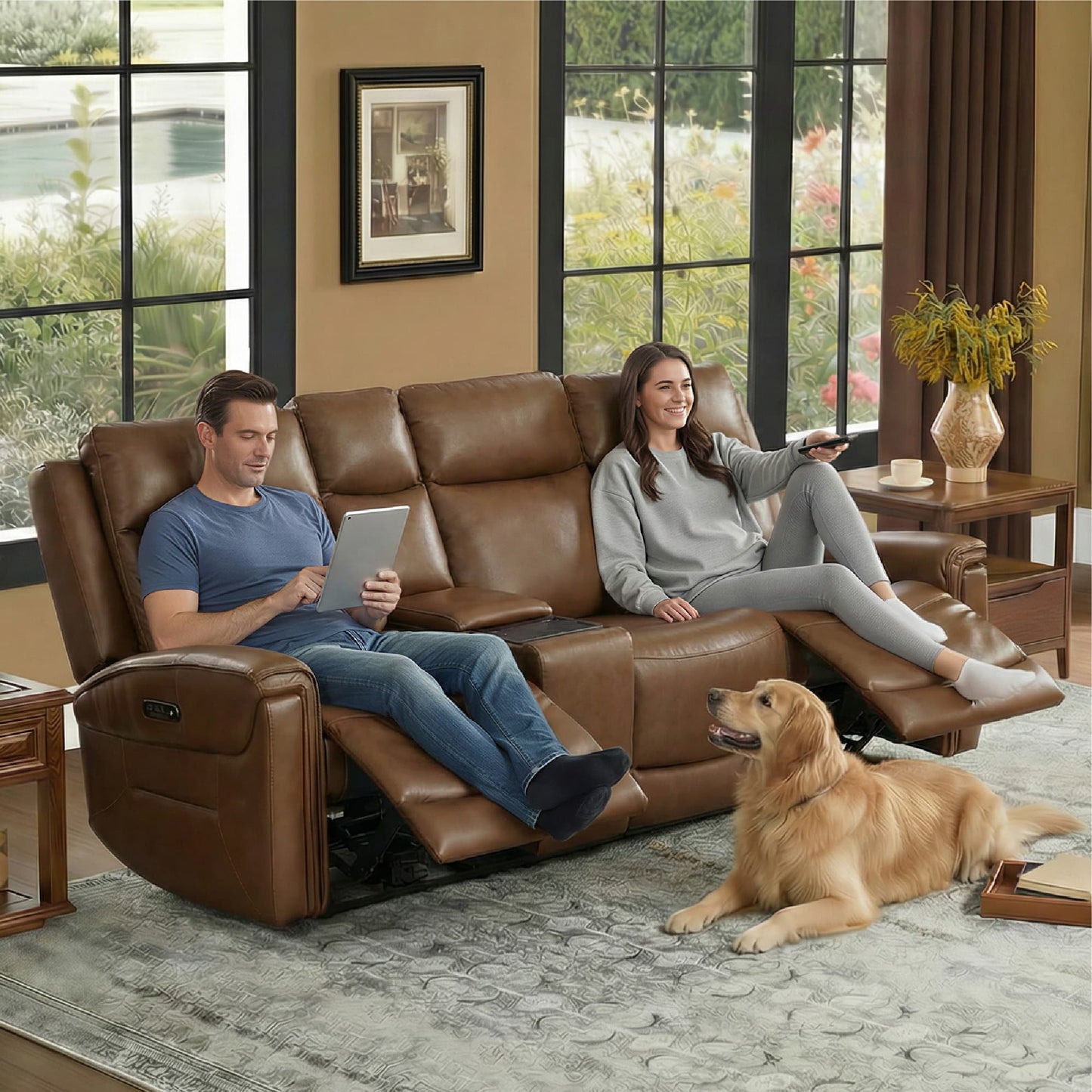 Modern Top-Grain Leather Zero Gravity Reclining Sofa