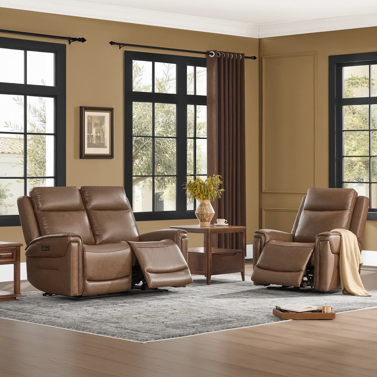 Modern Top-Grain Leather Zero Gravity Reclining Sofa