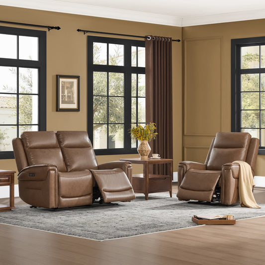 Modern Top-Grain Leather Zero Gravity Reclining Sofa
