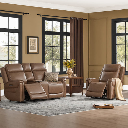 Modern Top-Grain Leather Zero Gravity Reclining Sofa