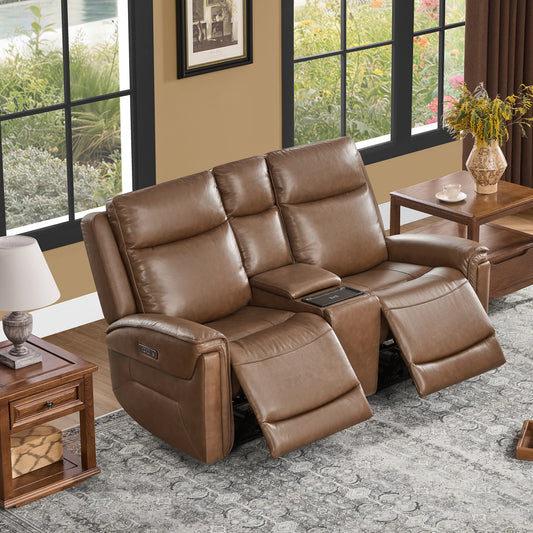 Modern Top-Grain Leather Zero Gravity Reclining Sofa