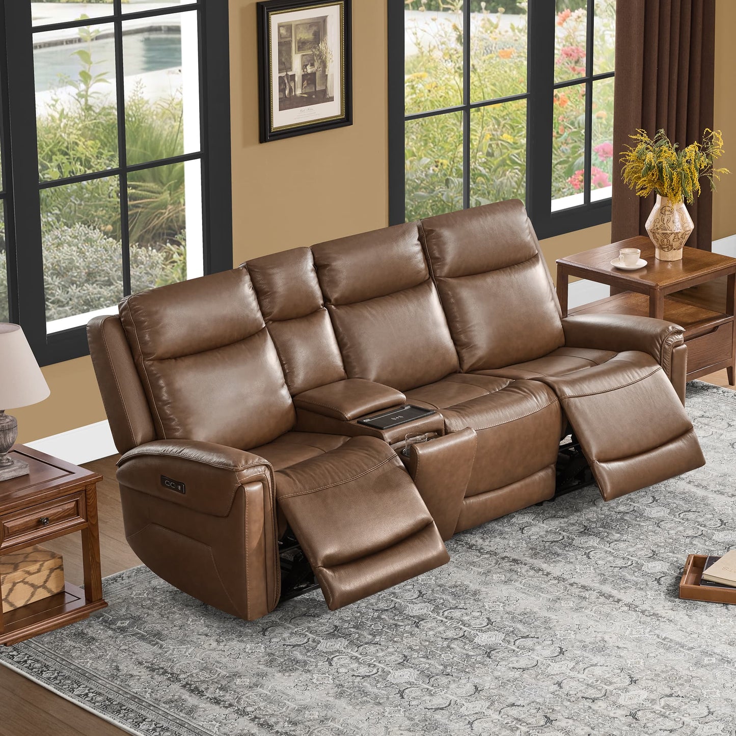 Modern Top-Grain Leather Zero Gravity Reclining Sofa