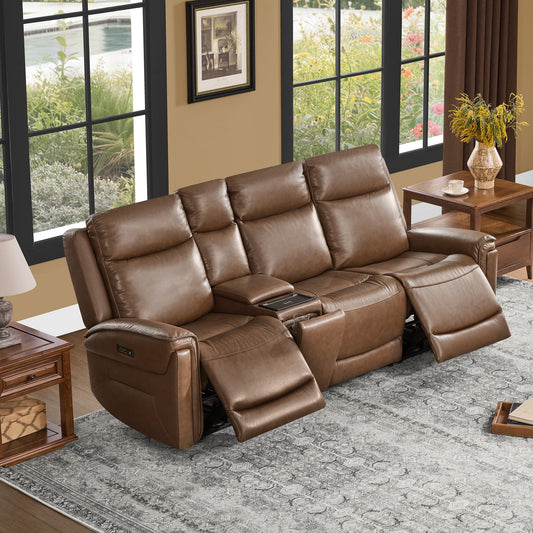 Modern Top-Grain Leather Zero Gravity Reclining Sofa